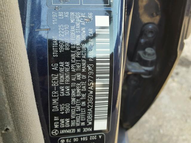 WDBHA23G0WA577973 - 1998 MERCEDES-BENZ C 230 BLUE photo 10