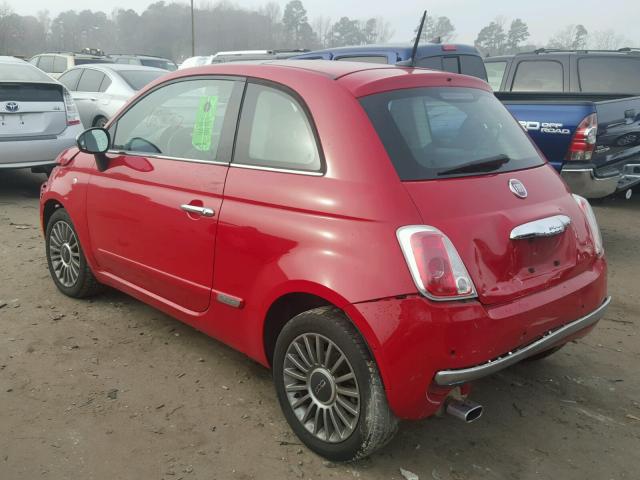 3C3CFFCR0CT123186 - 2012 FIAT 500 LOUNGE RED photo 3