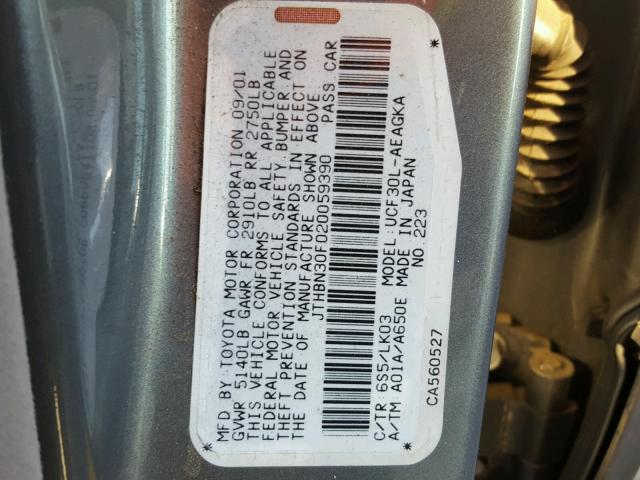 JTHBN30F020059390 - 2002 LEXUS LS 430 GRAY photo 10