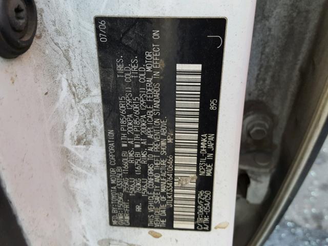 JTLKT334764106466 - 2006 TOYOTA SCION XB Ақ фото 10