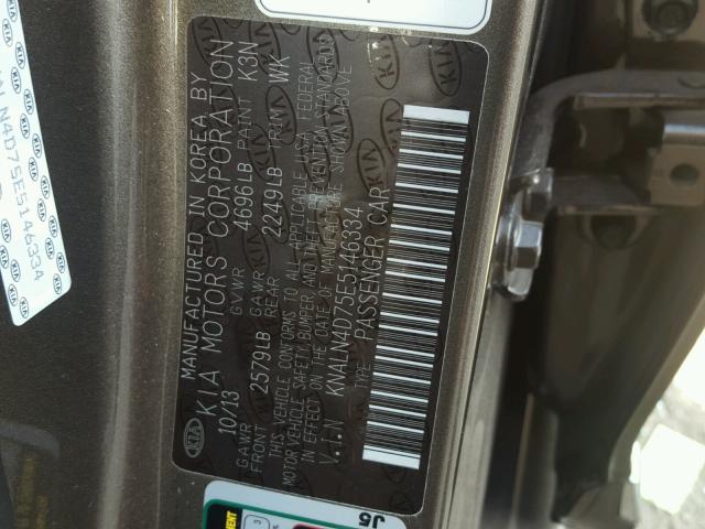 KNALN4D75E5146334 - 2014 KIA CADENZA PR BROWN photo 10