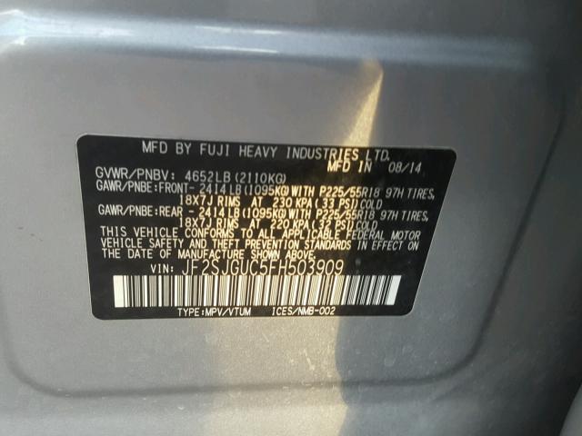 JF2SJGUC5FH503909 - 2015 SUBARU FORESTER 2 SILVER photo 10