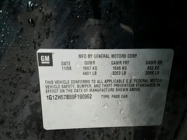 1G1ZH57B89F190962 - 2009 CHEVROLET MALIBU 1LT 黑色 照片 10