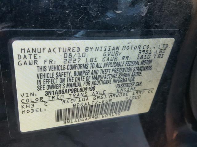 3N1AB6AP9BL609190 - 2011 NISSAN SENTRA 2.0 BLACK photo 10