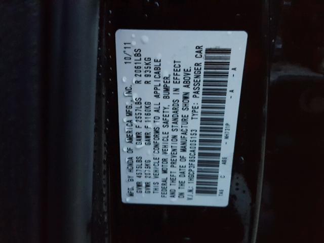 1HGCP3F85CA005153 - 2012 HONDA ACCORD EXL BLACK photo 10