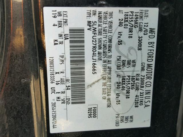 5LMFU27R04LJ16665 - 2004 LINCOLN NAVIGATOR Schwarz Foto 10