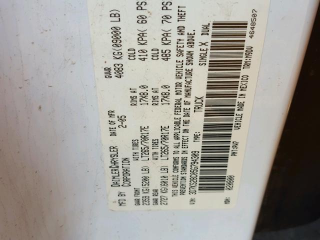 3D7KS28C05G794309 - 2005 DODGE RAM 2500 S თეთრი ფოტო 10