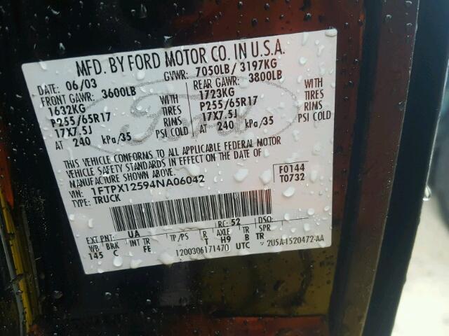 1FTPX12594NA06042 - 2004 FORD F150 Negro foto 10