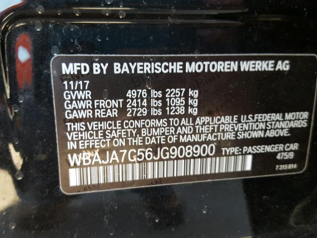 WBAJA7C56JG908900 - 2018 BMW 530 XI BLACK photo 10