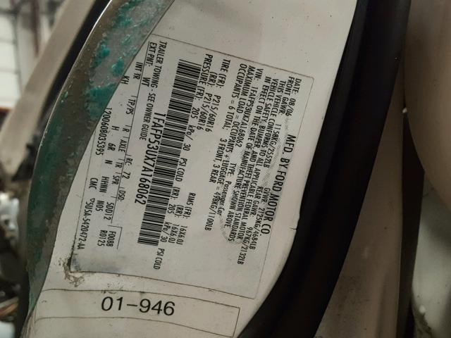 1FAFP53UX7A168062 - 2007 FORD TAURUS SE WHITE photo 10