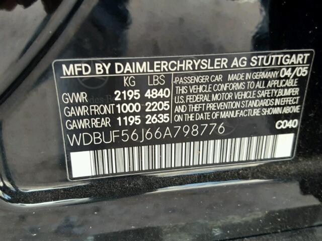 WDBUF56J66A798776 - 2006 MERCEDES-BENZ E 350 BLACK photo 10