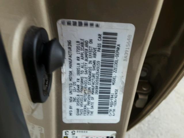 1NXBR32E66Z649159 - 2006 TOYOTA COROLLA CE TAN photo 10