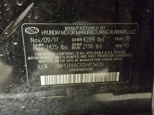 5NPEB4AC1CH415609 - 2012 HYUNDAI SONATA GLS BLACK photo 10