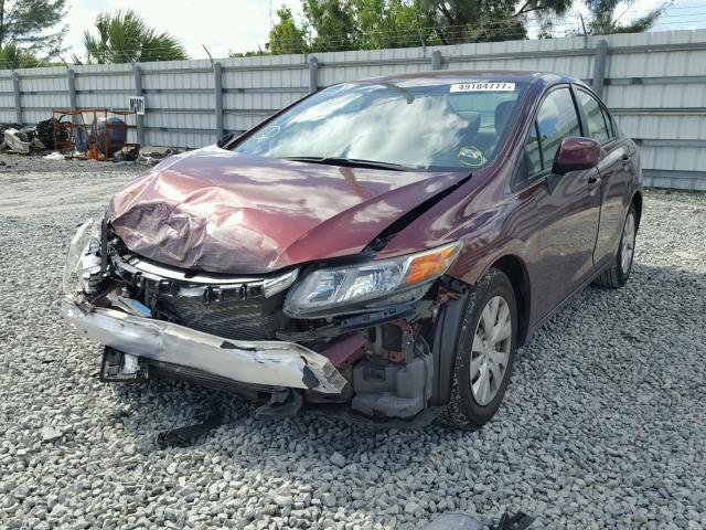 19XFB2F59CE041967 - 2012 HONDA CIVIC LX BURGUNDY photo 2