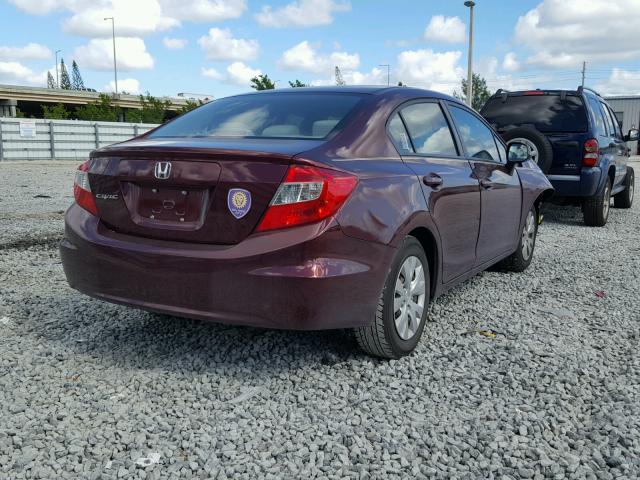 19XFB2F59CE041967 - 2012 HONDA CIVIC LX BURGUNDY photo 4