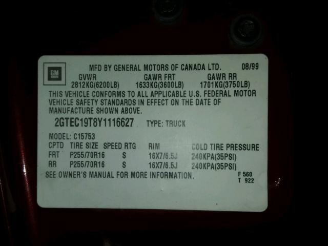 2GTEC19T8Y1116627 - 2000 GMC NEW SIERRA MAROON photo 10