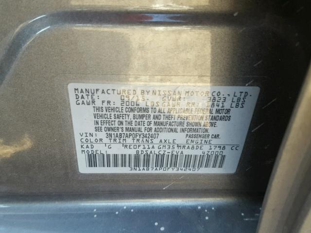 3N1AB7AP0FY342407 - 2015 NISSAN SENTRA S GRAY photo 10