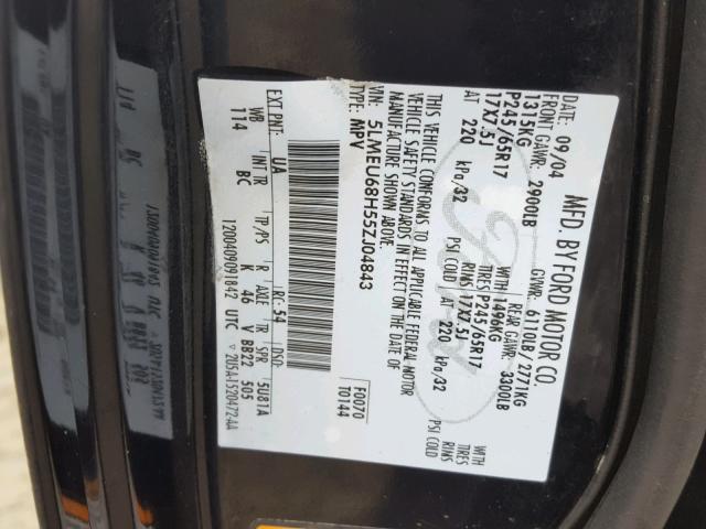 5LMEU68H55ZJ04843 - 2005 LINCOLN AVIATOR 黑色 照片 10