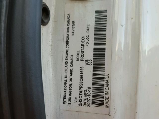 2HSCTAPR98C661696 - 2008 INTERNATIONAL PROSTAR WHITE photo 10