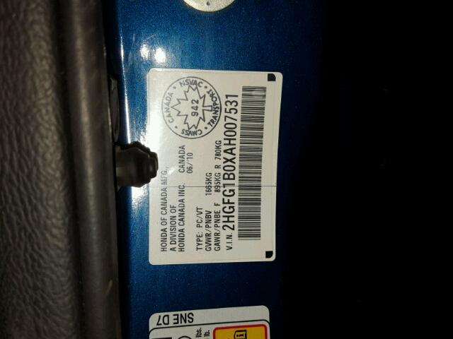 2HGFG1B0XAH007531 - 2010 HONDA CIVIC EXL BLUE photo 10