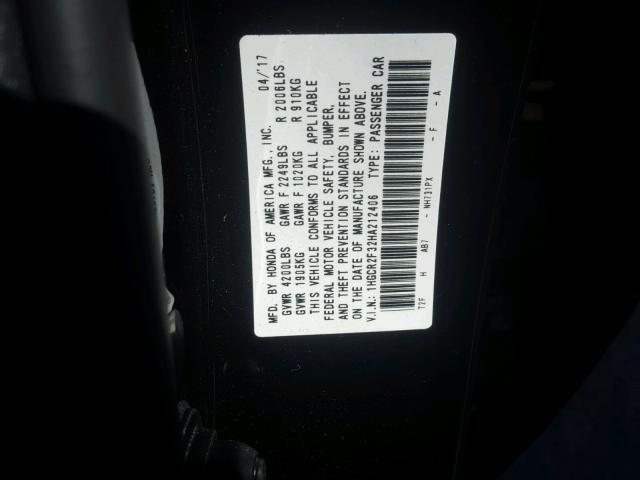 1HGCR2F32HA212406 - 2017 HONDA ACCORD LX BLACK photo 10