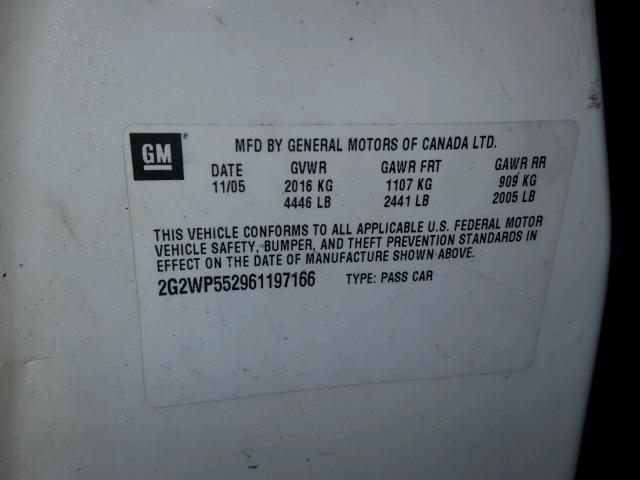 2G2WP552261232176 - 2006 PONTIAC GRAND PRIX თეთრი ფოტო 10