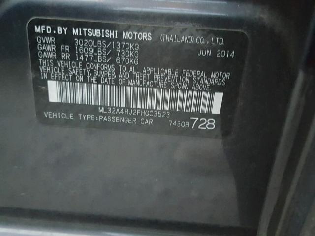 ML32A4HJ2FH003523 - 2015 MITSUBISHI MIRAGE ES GRAY photo 10