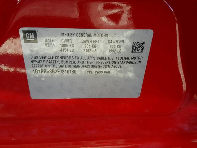 1G1PG5SB2E7310180 - 2014 CHEVROLET CRUZE LTZ RED photo 10