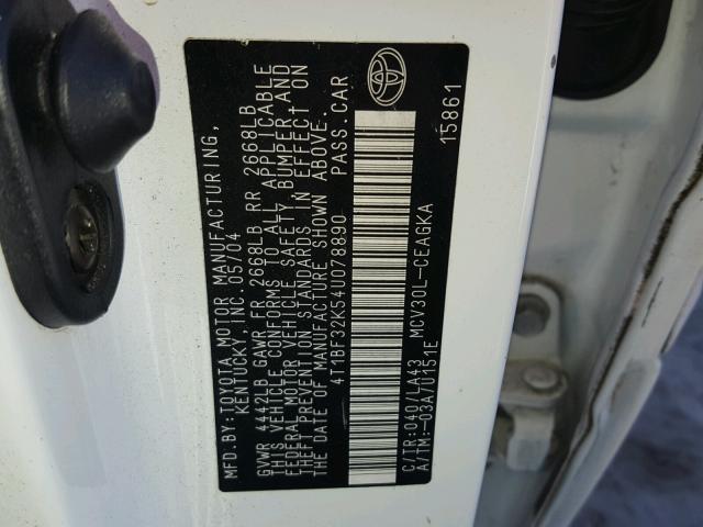 4T1BF32K54U078890 - 2004 TOYOTA CAMRY LE თეთრი ფოტო 10