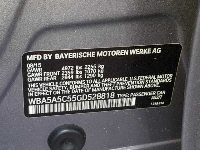 WBA5A5C55GD528818 - 2016 BMW 528 I SILVER photo 10