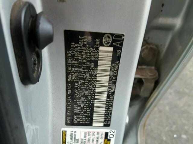 2T1KR32E45C423606 - 2005 TOYOTA COROLLA MA SILVER photo 10