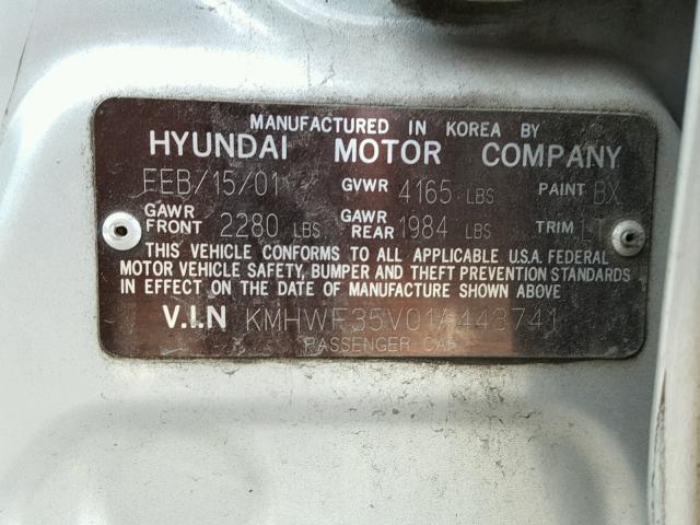 KMHWF35V01A443741 - 2001 HYUNDAI SONATA GLS SILVER photo 10