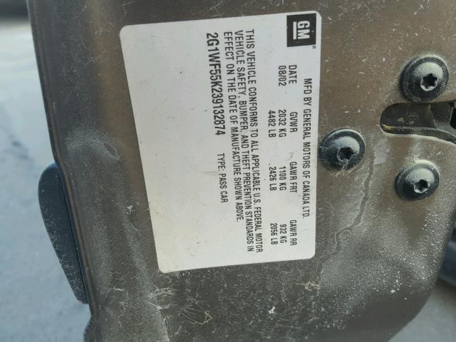 2G1WF55K239132874 - 2003 CHEVROLET IMPALA 棕色 照片 10