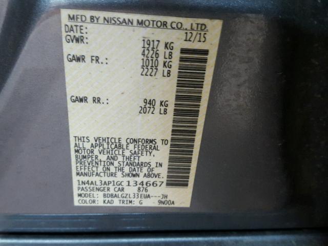 1N4AL3AP1GC134667 - 2016 NISSAN ALTIMA 2.5 GRAY photo 10