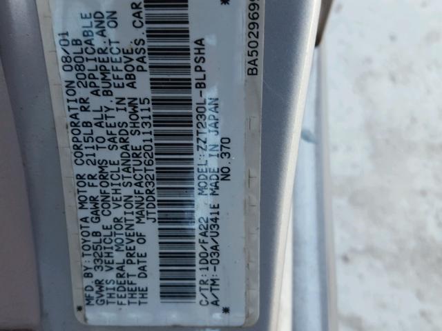 JTDDR32T620113115 - 2002 TOYOTA CELICA GT GRAY photo 10