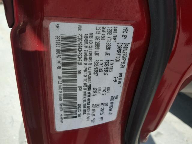 2C8GM68434R634619 - 2004 CHRYSLER PACIFICA RED photo 10