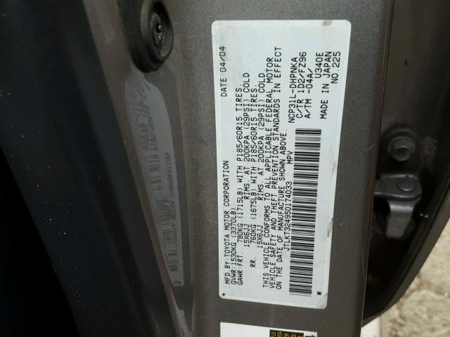 JTLKT324950174033 - 2005 TOYOTA SCION XB Сұр фото 10