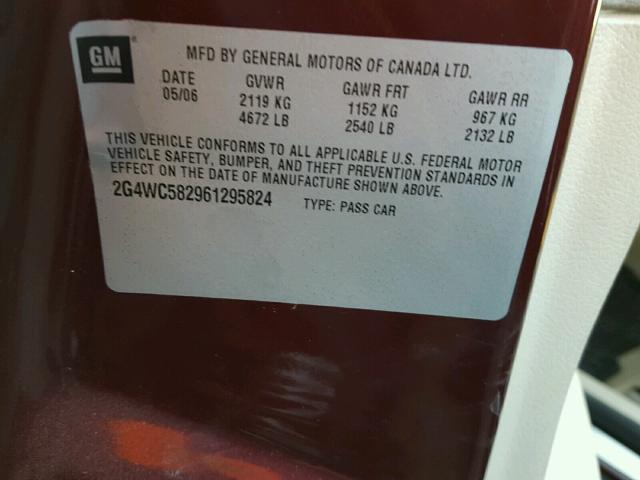 2G4WC582961295824 - 2006 BUICK LACROSSE C BURGUNDY photo 10