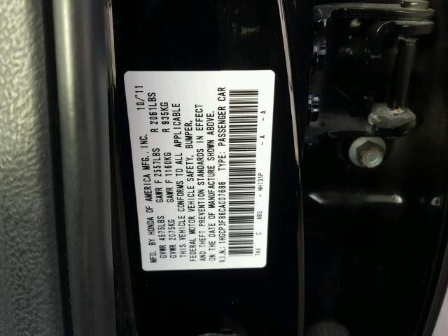 1HGCP3F86CA007686 - 2012 HONDA ACCORD EXL BLACK photo 10