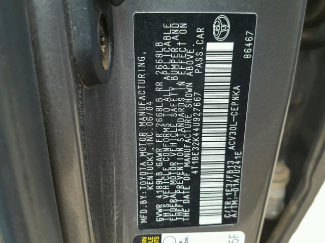 4T1BE32K44U927667 - 2004 TOYOTA CAMRY LE GRAY photo 10