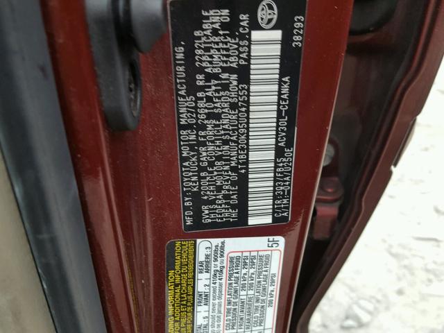 4T1BE30K95U047553 - 2005 TOYOTA CAMRY LE RED photo 10