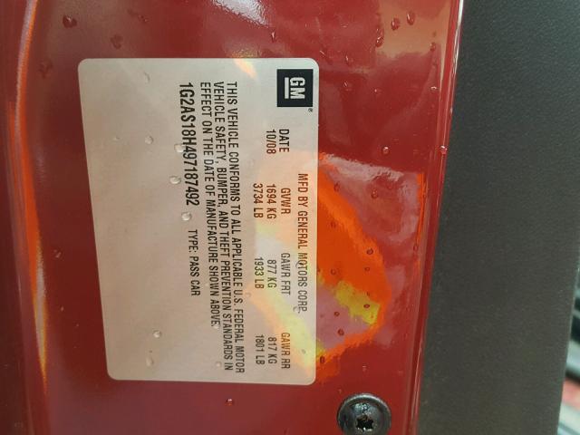 1G2AS18H497187492 - 2009 PONTIAC G5 RED photo 10