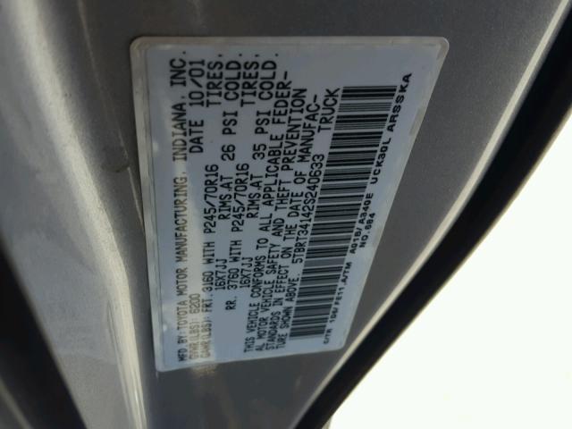 5TBRT34142S240633 - 2002 TOYOTA TUNDRA ACC SILVER photo 10