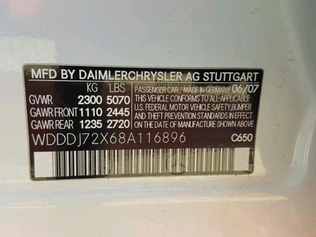 WDDDJ72X68A116896 - 2008 MERCEDES-BENZ CLS 550 WHITE photo 10