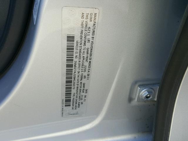 3VWDZ7AJ2BM120273 - 2011 VOLKSWAGEN JETTA SE 银色 照片 10