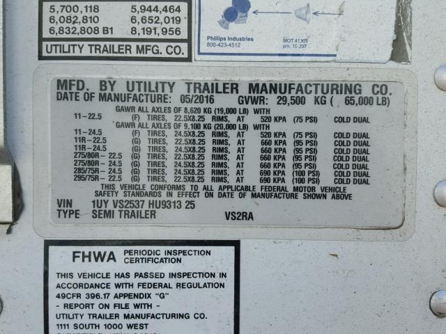 1UYVS2537HU931325 - 2017 UTILITY TRAILER WHITE photo 10