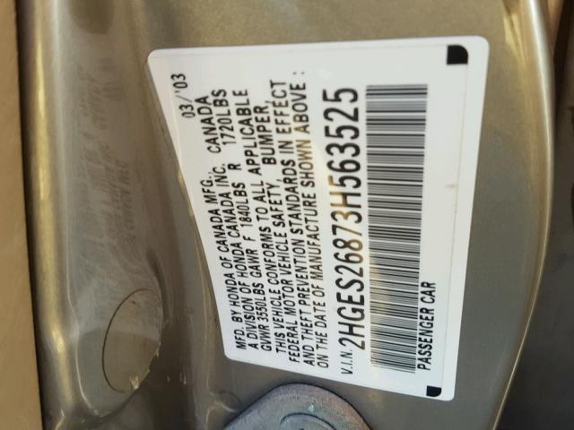 2HGES26873H563525 - 2003 HONDA CIVIC EX GOLD photo 10