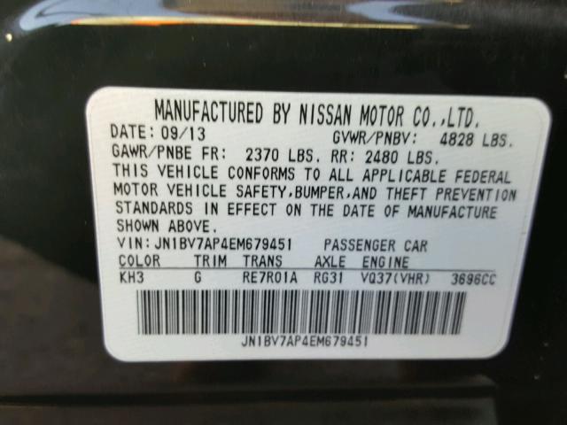 JN1BV7AP4EM679451 - 2014 INFINITI Q50 BASE Negro foto 10