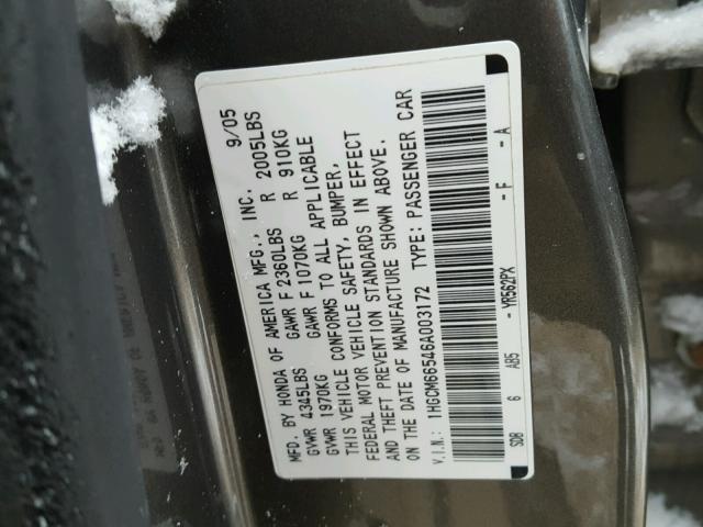 1HGCM66546A003172 - 2006 HONDA ACCORD EX GRAY photo 10