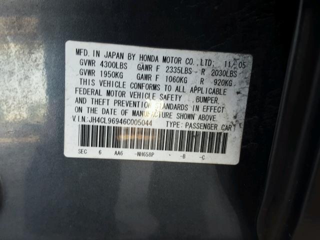 JH4CL96946C005044 - 2006 ACURA TSX CHARCOAL photo 10